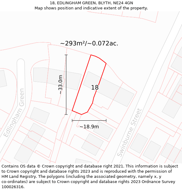 18, EDLINGHAM GREEN, BLYTH, NE24 4GN: Plot and title map