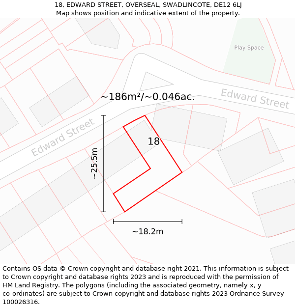 18, EDWARD STREET, OVERSEAL, SWADLINCOTE, DE12 6LJ: Plot and title map