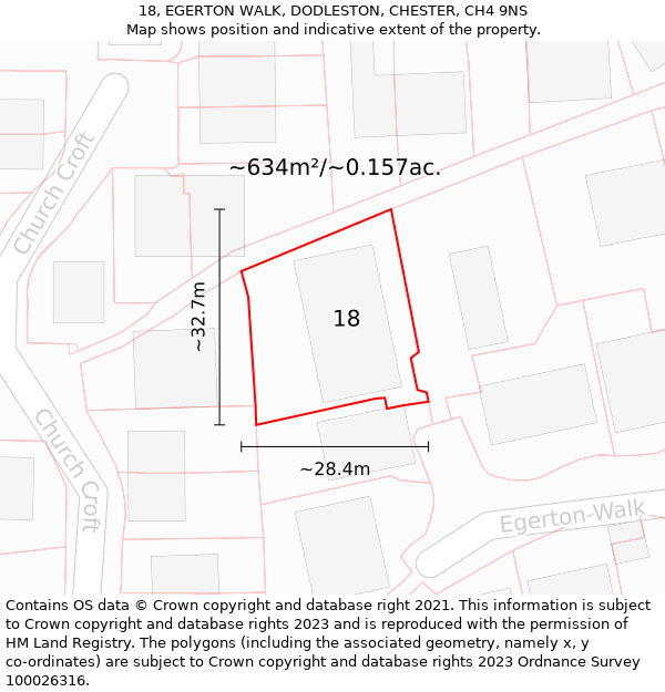 18, EGERTON WALK, DODLESTON, CHESTER, CH4 9NS: Plot and title map