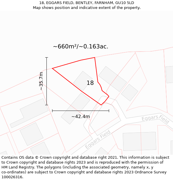 18, EGGARS FIELD, BENTLEY, FARNHAM, GU10 5LD: Plot and title map