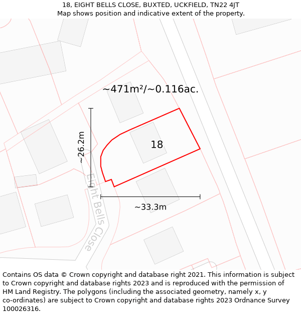 18, EIGHT BELLS CLOSE, BUXTED, UCKFIELD, TN22 4JT: Plot and title map