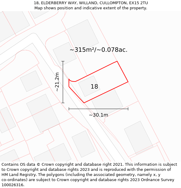 18, ELDERBERRY WAY, WILLAND, CULLOMPTON, EX15 2TU: Plot and title map