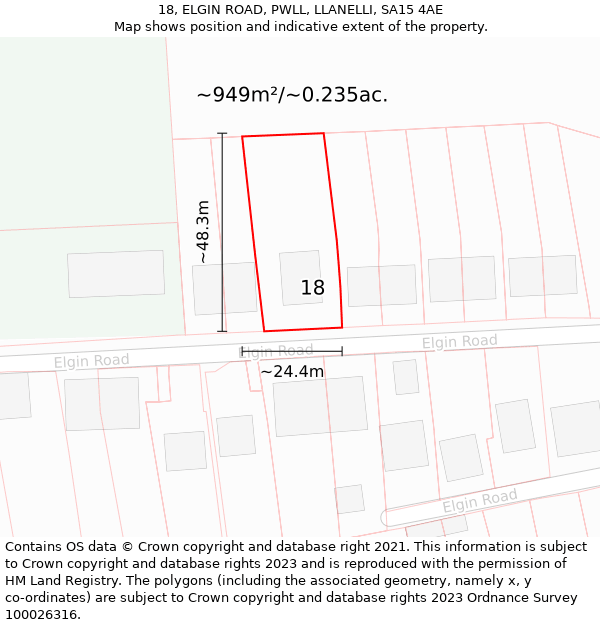 18, ELGIN ROAD, PWLL, LLANELLI, SA15 4AE: Plot and title map