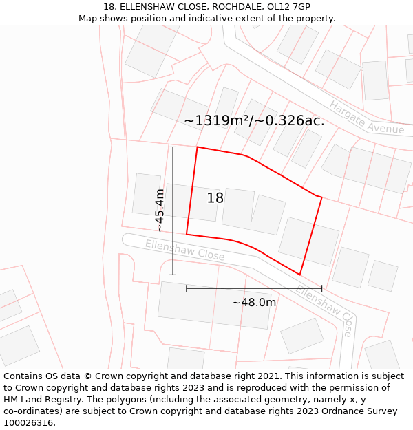 18, ELLENSHAW CLOSE, ROCHDALE, OL12 7GP: Plot and title map