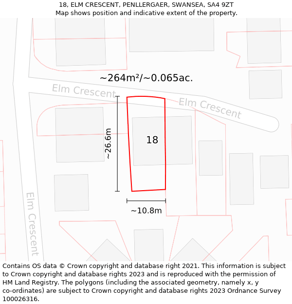 18, ELM CRESCENT, PENLLERGAER, SWANSEA, SA4 9ZT: Plot and title map