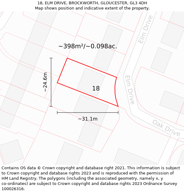 18, ELM DRIVE, BROCKWORTH, GLOUCESTER, GL3 4DH: Plot and title map