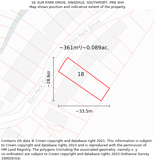 18, ELM PARK DRIVE, AINSDALE, SOUTHPORT, PR8 3HA: Plot and title map