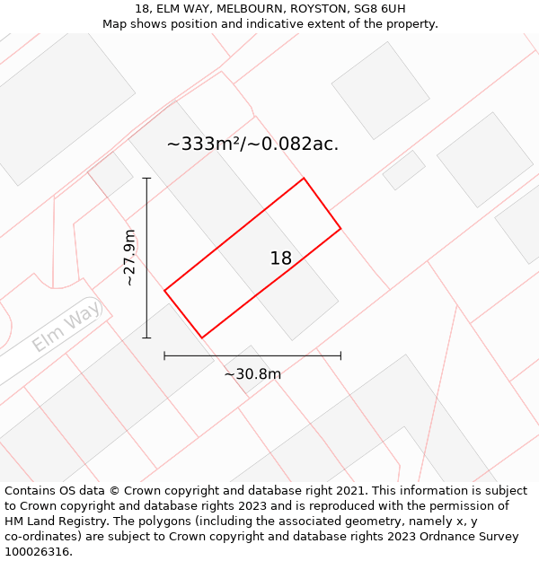 18, ELM WAY, MELBOURN, ROYSTON, SG8 6UH: Plot and title map