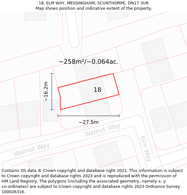 18, ELM WAY, MESSINGHAM, SCUNTHORPE, DN17 3UR: Plot and title map