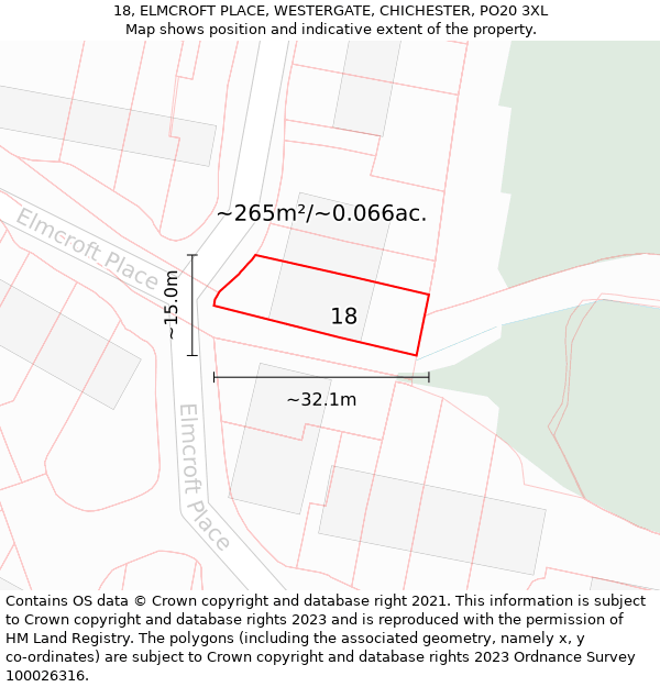 18, ELMCROFT PLACE, WESTERGATE, CHICHESTER, PO20 3XL: Plot and title map