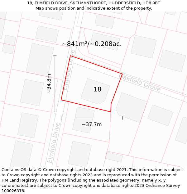 18, ELMFIELD DRIVE, SKELMANTHORPE, HUDDERSFIELD, HD8 9BT: Plot and title map