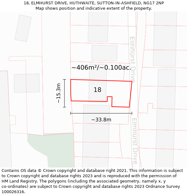 18, ELMHURST DRIVE, HUTHWAITE, SUTTON-IN-ASHFIELD, NG17 2NP: Plot and title map