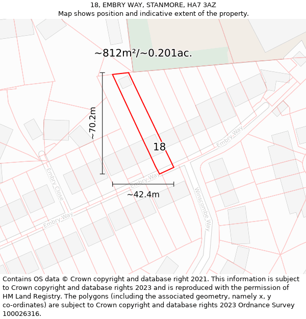 18, EMBRY WAY, STANMORE, HA7 3AZ: Plot and title map