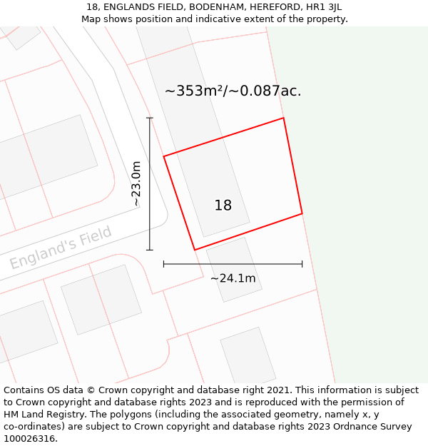 18, ENGLANDS FIELD, BODENHAM, HEREFORD, HR1 3JL: Plot and title map