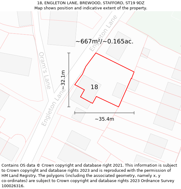 18, ENGLETON LANE, BREWOOD, STAFFORD, ST19 9DZ: Plot and title map