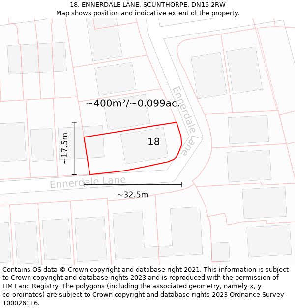 18, ENNERDALE LANE, SCUNTHORPE, DN16 2RW: Plot and title map