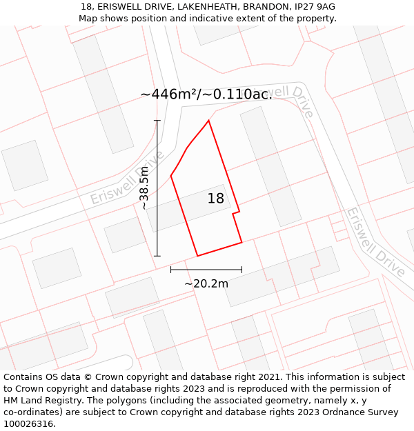 18, ERISWELL DRIVE, LAKENHEATH, BRANDON, IP27 9AG: Plot and title map