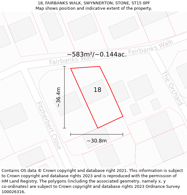 18, FAIRBANKS WALK, SWYNNERTON, STONE, ST15 0PF: Plot and title map