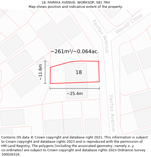 18, FAIRFAX AVENUE, WORKSOP, S81 7RH: Plot and title map