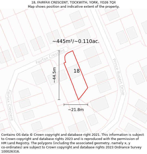 18, FAIRFAX CRESCENT, TOCKWITH, YORK, YO26 7QX: Plot and title map