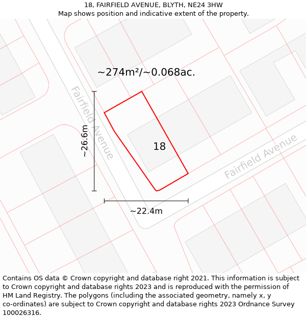 18, FAIRFIELD AVENUE, BLYTH, NE24 3HW: Plot and title map