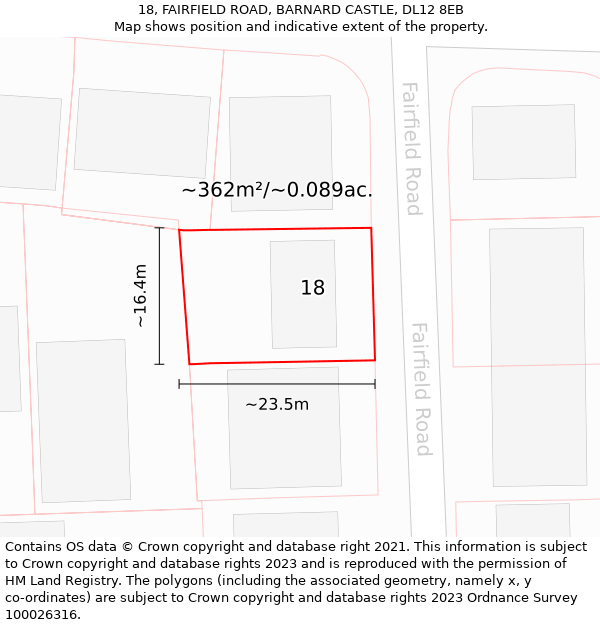 18, FAIRFIELD ROAD, BARNARD CASTLE, DL12 8EB: Plot and title map