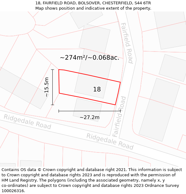 18, FAIRFIELD ROAD, BOLSOVER, CHESTERFIELD, S44 6TR: Plot and title map