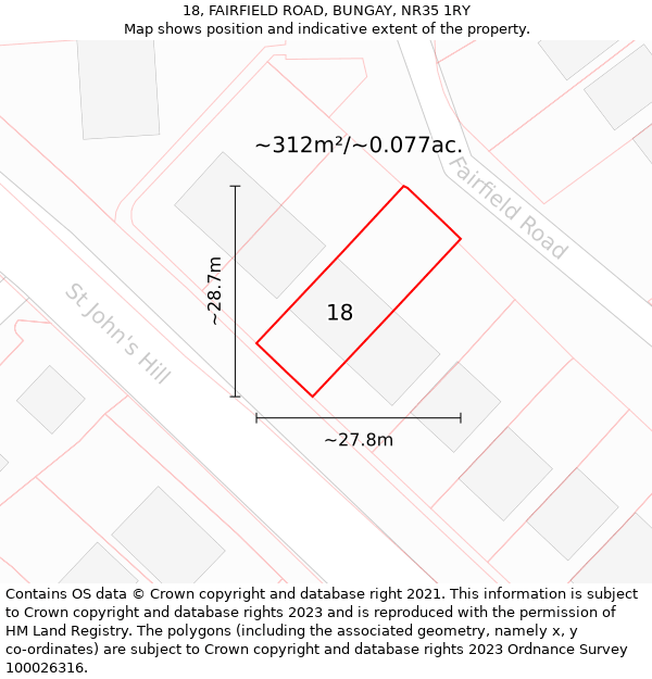 18, FAIRFIELD ROAD, BUNGAY, NR35 1RY: Plot and title map