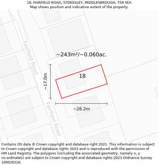 18, FAIRFIELD ROAD, STOKESLEY, MIDDLESBROUGH, TS9 5EA: Plot and title map