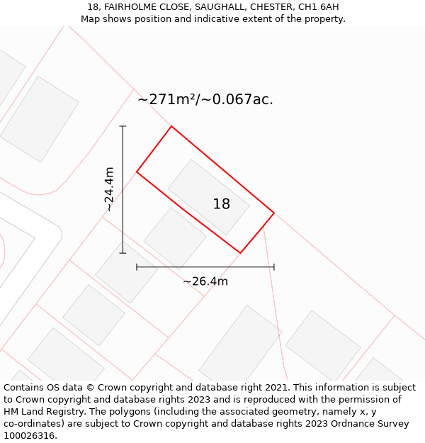 18, FAIRHOLME CLOSE, SAUGHALL, CHESTER, CH1 6AH: Plot and title map