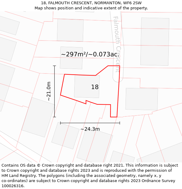 18, FALMOUTH CRESCENT, NORMANTON, WF6 2SW: Plot and title map