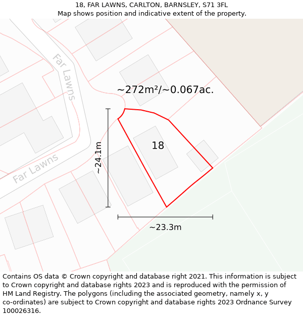 18, FAR LAWNS, CARLTON, BARNSLEY, S71 3FL: Plot and title map