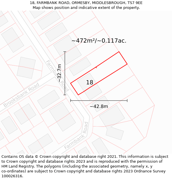 18, FARMBANK ROAD, ORMESBY, MIDDLESBROUGH, TS7 9EE: Plot and title map