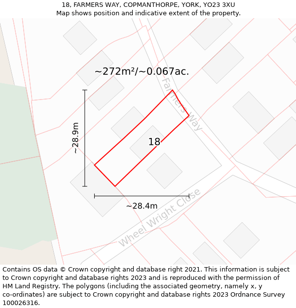 18, FARMERS WAY, COPMANTHORPE, YORK, YO23 3XU: Plot and title map