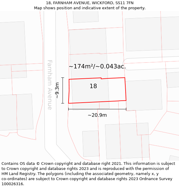 18, FARNHAM AVENUE, WICKFORD, SS11 7FN: Plot and title map