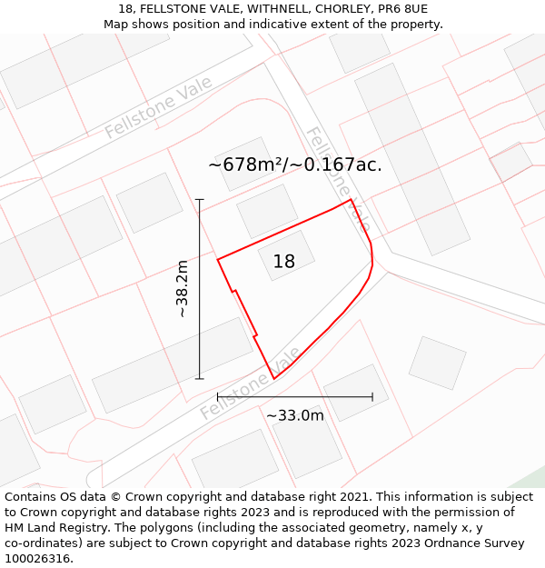 18, FELLSTONE VALE, WITHNELL, CHORLEY, PR6 8UE: Plot and title map