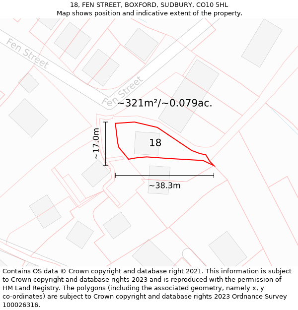 18, FEN STREET, BOXFORD, SUDBURY, CO10 5HL: Plot and title map