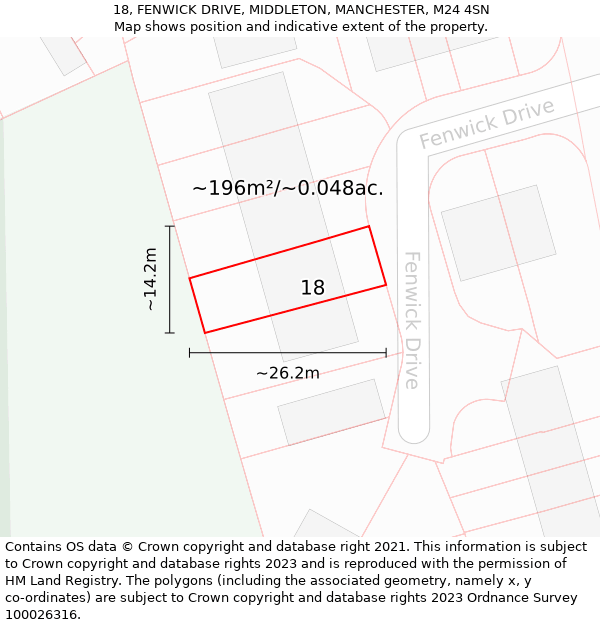 18, FENWICK DRIVE, MIDDLETON, MANCHESTER, M24 4SN: Plot and title map