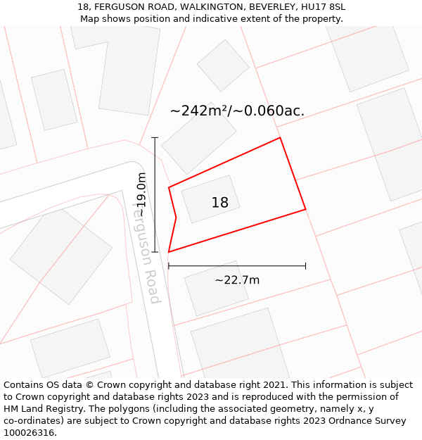 18, FERGUSON ROAD, WALKINGTON, BEVERLEY, HU17 8SL: Plot and title map