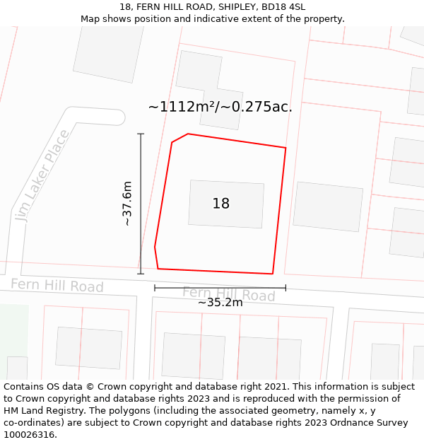 18, FERN HILL ROAD, SHIPLEY, BD18 4SL: Plot and title map