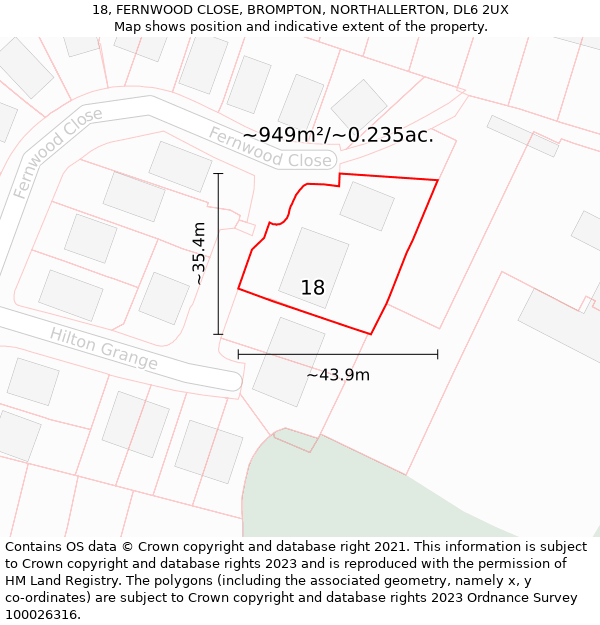 18, FERNWOOD CLOSE, BROMPTON, NORTHALLERTON, DL6 2UX: Plot and title map