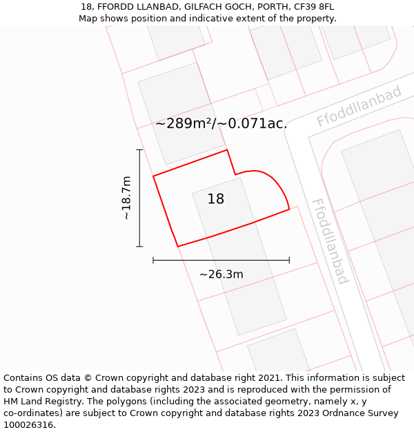 18, FFORDD LLANBAD, GILFACH GOCH, PORTH, CF39 8FL: Plot and title map