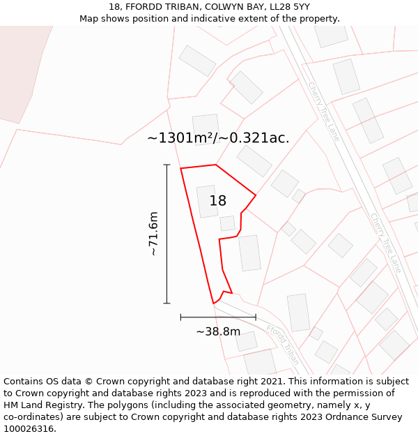 18, FFORDD TRIBAN, COLWYN BAY, LL28 5YY: Plot and title map