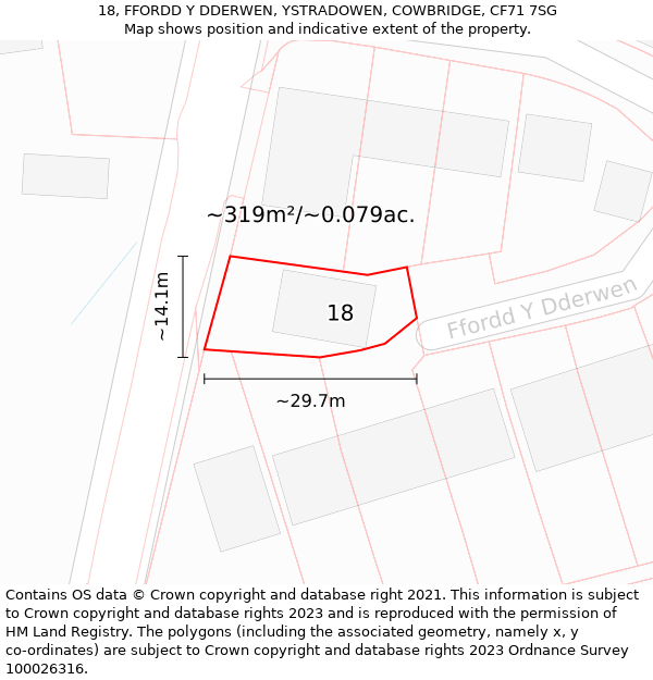 18, FFORDD Y DDERWEN, YSTRADOWEN, COWBRIDGE, CF71 7SG: Plot and title map