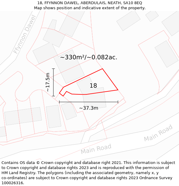 18, FFYNNON DAWEL, ABERDULAIS, NEATH, SA10 8EQ: Plot and title map