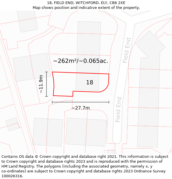 18, FIELD END, WITCHFORD, ELY, CB6 2XE: Plot and title map