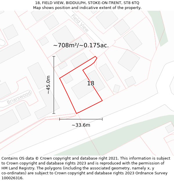 18, FIELD VIEW, BIDDULPH, STOKE-ON-TRENT, ST8 6TQ: Plot and title map