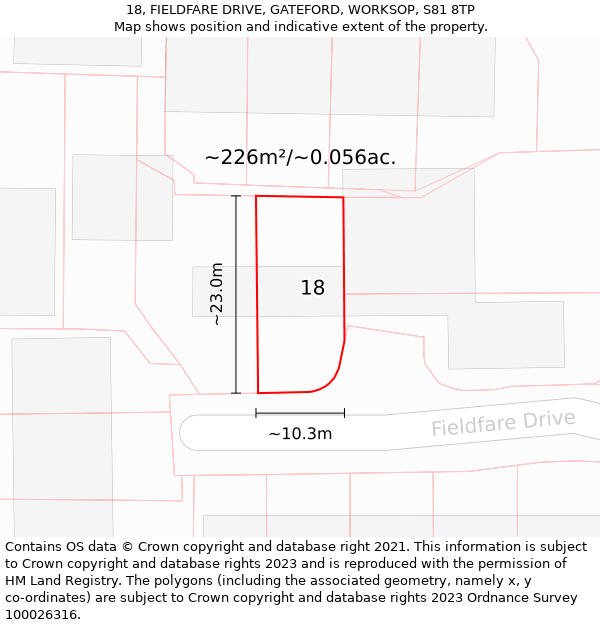 18, FIELDFARE DRIVE, GATEFORD, WORKSOP, S81 8TP: Plot and title map