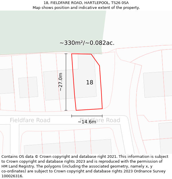 18, FIELDFARE ROAD, HARTLEPOOL, TS26 0SA: Plot and title map