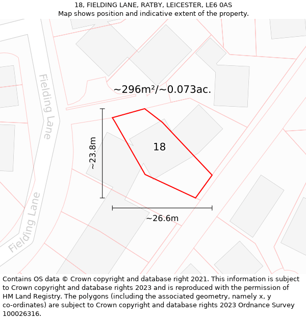 18, FIELDING LANE, RATBY, LEICESTER, LE6 0AS: Plot and title map